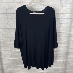Sympli Canada Black Ribbed Tunic Top Womens Size 16 Stretch Minimalist